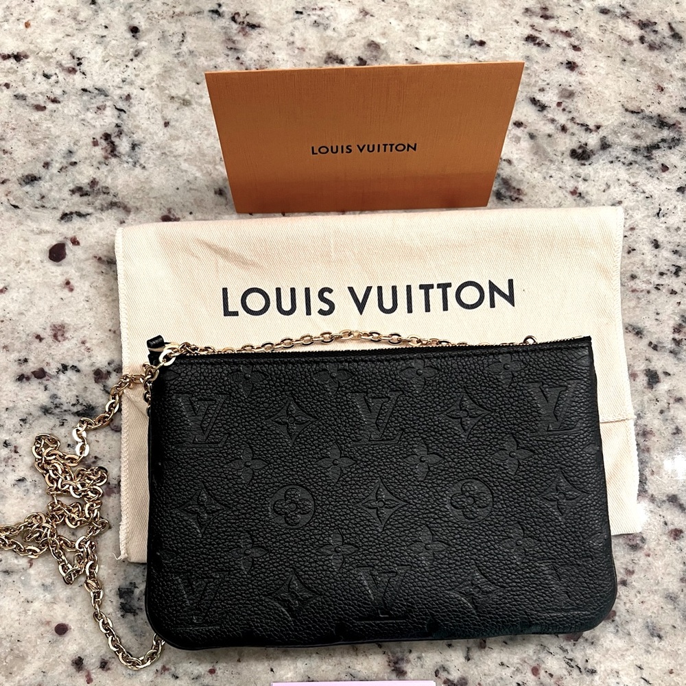 LOUIS VUITTON DOUBLE ZIP POCHETTE CROSSBODY EMPREINTE MONOGRAM NOIR Black